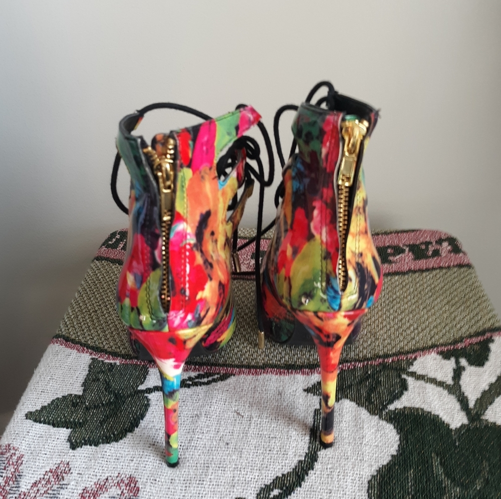 Multicolored Peep Toe Booties - Picture 7 of 7